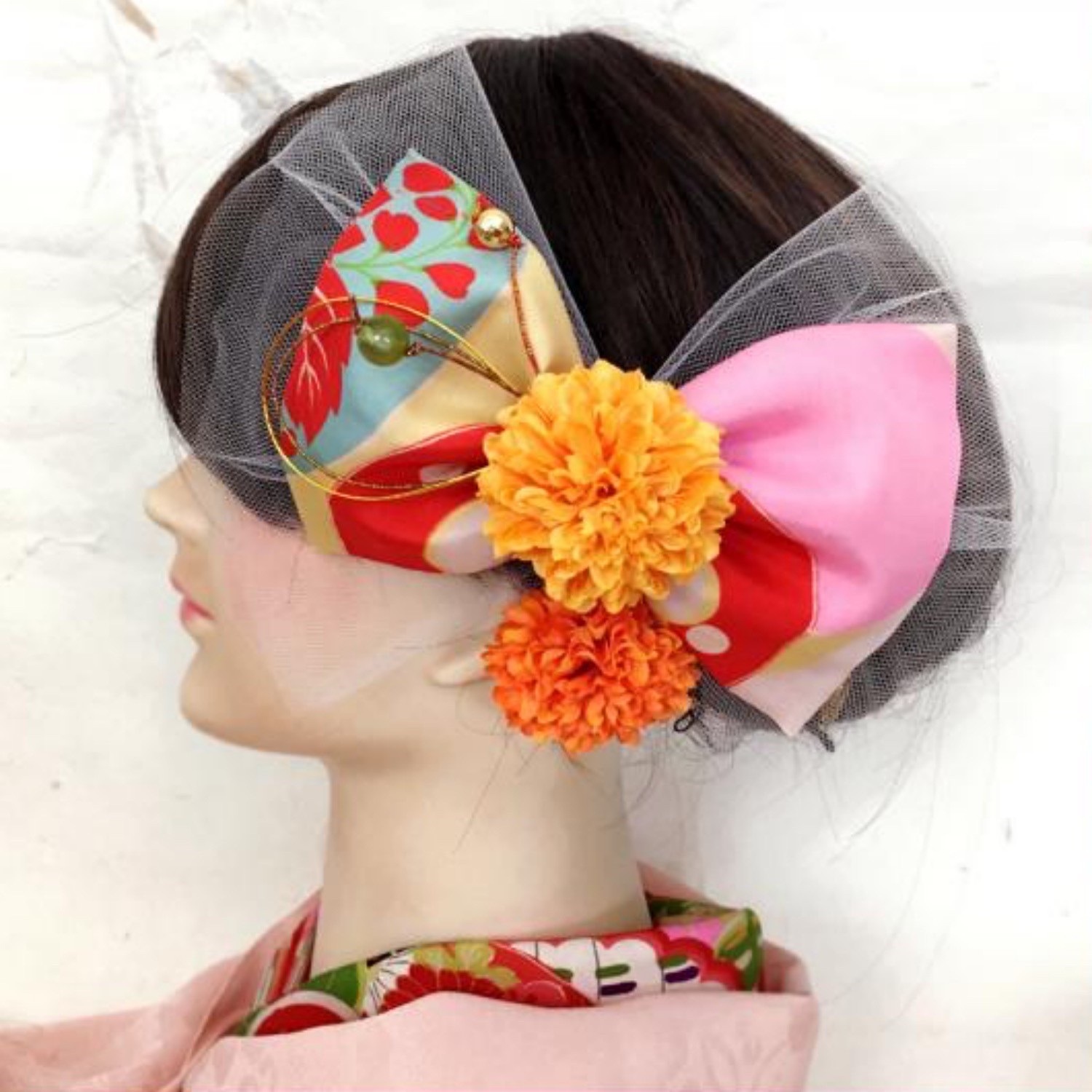 成人式　結婚式　打掛　髪飾りふわりひらり大人のチュールリボン　彩色の古典調べ 成人式結婚式打掛髪飾りふわりひらり大人のチュールリボン彩色の