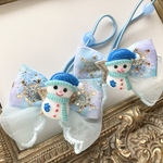クリスマスリボン⭐️プチギフト⭐️雪の結晶❄️雪だるま⛄️オーガンジー♡親子や姉妹でお揃いも♡発表会♡キッズリボンヘアゴム2点セット