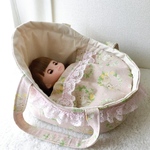 ⭐️人形用ベッド  クーファン   アンティーク色うさぎ柄 ソランちゃん