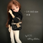 1/6 doll size本革バッグ　クールブラックwithミニポーチ