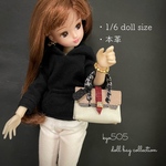 1/6 doll size本革バッグ　ベージュ赤ベルト
