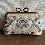 がま口カードケース　インド刺繍リボン　ブルーアイボリー【G-43】