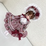 【送料無料】リカちゃんお洋服、コーデュロイうさぎ柄ワンピース、ボンネット、ペチコート、靴下の4点セット（46）