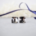 スクエアスワロフスキー　ブラックチェック/ピアス/サージカルステンレス　アレルギー対応　Swarovski