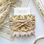 《再販》　インド刺繍リボン　インド刺繍　刺繍リボン　ベージュ　イエロー　ブラウン　フリル　リボン　ラップリボン　花柄　ポニーフック　＊　ヘアアクセサリー　結婚式　お呼ばれ　ギフト　プレゼント　髪飾り
