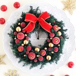 【早割】リンゴたっぷり クリスマスリース カギ付き ＜レッド＆ゴールド＞プリザーブドフラワー Santa's Magic Key