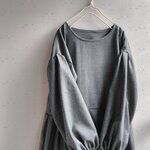 コットン微ウール混薄地グレー微起毛ふんわり袖肩落ち袖チュニックワンピースＬ
