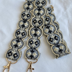 ★再販★レトロ柄水色インド刺繍リボンストラップ(ゴールド金具)