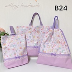 B24ユニコーン 紫×ラベンダーリボン 入園入学3点セット レッスンバッグ 上履き入れ 体操服袋 手提げバック 女の子 着替え袋 大きめ リボン シンプル ショッピング