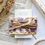 インド刺繍リボン　インド刺繍　刺繍リボン　紫　パープル　ベージュ　ブラウン　リボン　ラップリボン　花柄　ポニーフック　＊　ヘアアクセサリー　マジェステ　結婚式　お呼ばれ　ギフト　プレゼント　髪飾り