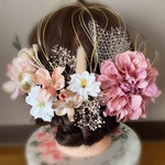 モーブピンクダリアとドライフラワー、アーティフィシャルフラワー髪飾り♡成人式 結婚式  着物 袴 和装 卒業式 水引 成人式髪飾り