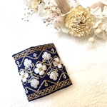 【ブルー】インド刺繍リボンのポニーフック