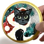 原画 丸い黒猫のクリスマスのイラスト アニマル 壁掛け 飾り