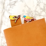 レザーしおり　ウッドボタン(鳥)　2color キャメル　牛革　大きめ　レザー 