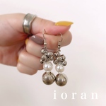 メタルシルバー&つぶつぶパール✳︎ハンドメイドピアス イヤリング