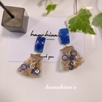 再販☆ブルーマーブルカボションとインド刺繍タッセルピアス/イヤリング(青キラキラ)