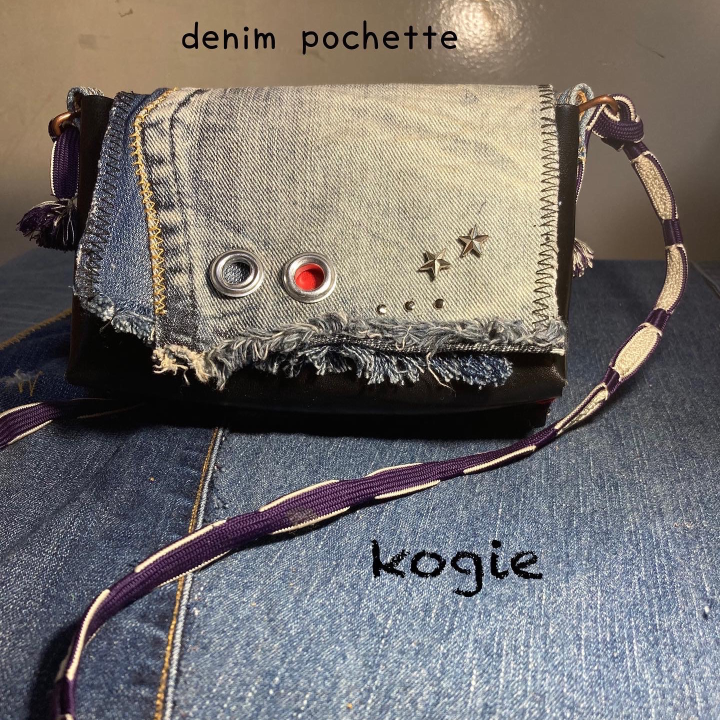 巾着ポシェット/デニムリメイク/革タグ - kogie | minne byGMOペパボ