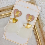 くまさんハートとオーガンジーリボンのピアス(イヤリング)