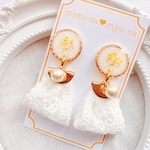 菜の花のブーケとレースリボンのピアス(イヤリング)