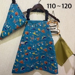 キッズ　エプロン☆イラストタッチ　恐竜　ブルー☆男の子110〜120