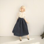 786【momokoDOLL スカート】シアー素材・紺のストライプのロングスカート※momokoDOLLアウトフィット※1/6ドール服