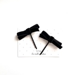 kids noir(黒)ベルベットリボン 細ピン2本set!! 木馬リボン　リボンヘアピン　リボンヘアアクセサリー