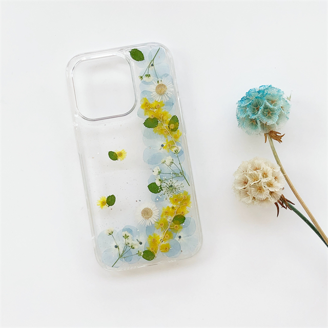 ❤ミモザと紫陽花 iPhone17e/17Pro/17ProMax/GalaxyS26 押し花ケース