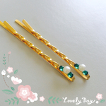 【再販×2】５月のエメラルド ゴールドヘアピン