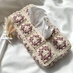 グラニースクエアティッシュBOXカバー⭐︎アイボリー×くすみピンク