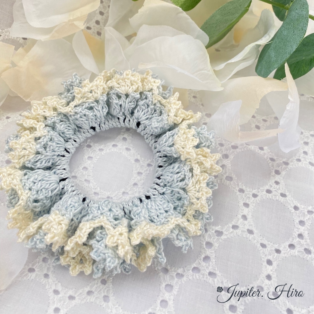 ジュミねぇです(*^^*)　レース編み　ハンドメイド 受注制作》ラムネ ChouChou レース編み かぎ針編み シュシュ