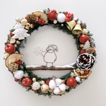 雪と遊ぶ文鳥サンタのクリスマスリース