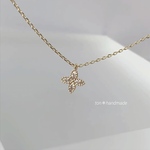 ジルコニア＊フラワーネックレス　14kgfチェーン変更可能 ゴールド 花 フラワー 極細 シンプル 金木犀 華奢