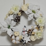 【handmade】クリスマスリース 雪だるまフラワーリース/ホワイト