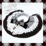 【♚ ꮳꮮꭿꮪꮪꭵꮳꭿꮮ ꮇꭴꭰꭼꮢN♚】モノトーンブロックチェック×フロッキーリボン🖤ブラックプリーツレース《ケープ首輪》限定品
