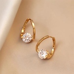 ゴールド ワンタッチ キラキラ✨ 一粒CZダイヤ フープピアス  キャッチレス 