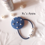 デニム ✖️ パール  くるみボタンヘアゴム