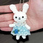 風花うさぎのあみぐるみマスコット　水色×青　Mb2211