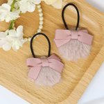 送料無料☆ 【キッズ用】 エコファー × グログランリボン  ヘアゴム 同色 2点 セット (①くすみピンク色)