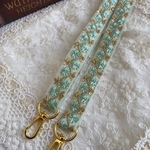 ★再販★細めインド刺繍リボンショルダーストラップ(ライトグリーン
