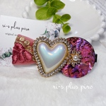 import きらきらハート × インド刺繍リボン ♡ お上品 hair accessory  ヘアクリップ