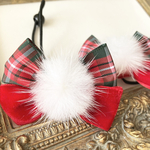 再販⭐️クリスマス⭐️プチギフト♡ミンクファー♡ベルベットベロアレッド☆チェック♡キッズリボンヘアゴム2点セット