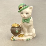 【 Lenox 】カレンダーキャット "March" 聖パトリックの祝日（白猫フィギュリン)｜ヴィンテージ・アンティーク