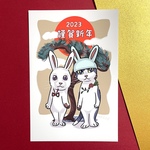 2枚ｾｯﾄ 2023年 卯年 年賀状 うさぎと帽子の猫 年賀はがき