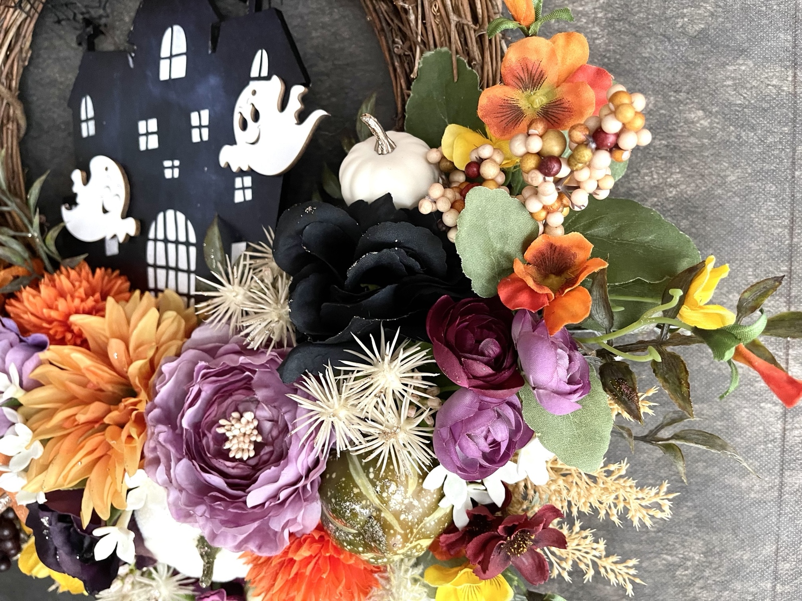 ✤ ✤ ハロウィンリース♬  造花  デコレーションリース ✤ ✤ No.wreath-15553/ハロウィンリース24-(4)ジャックオランタン 40cm