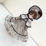 【送料無料】リカちゃんお洋服、コーデュロイのケープ付きワンピース、ボンネット、ペチコート、レースの靴下の5点セット（48）