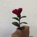 ちりめん細工:椿一輪(濃いピンク)