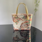 帯リメイクバッグ　鶴と菊の花　丸帯　トートバッグ　和装バッグ　帯バッグ　