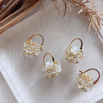ハンドメイド ピアス 花籠ピアス フラワー ホワイトパール