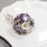 布花　紫のまあるいブーケブローチ 479