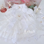完成品のみ❣️ヘッドドレス&コサージュ付き❣️ホワイトお姫様ワンピース☆犬クリスマス　犬パーティドレス　犬ウエディングドレス